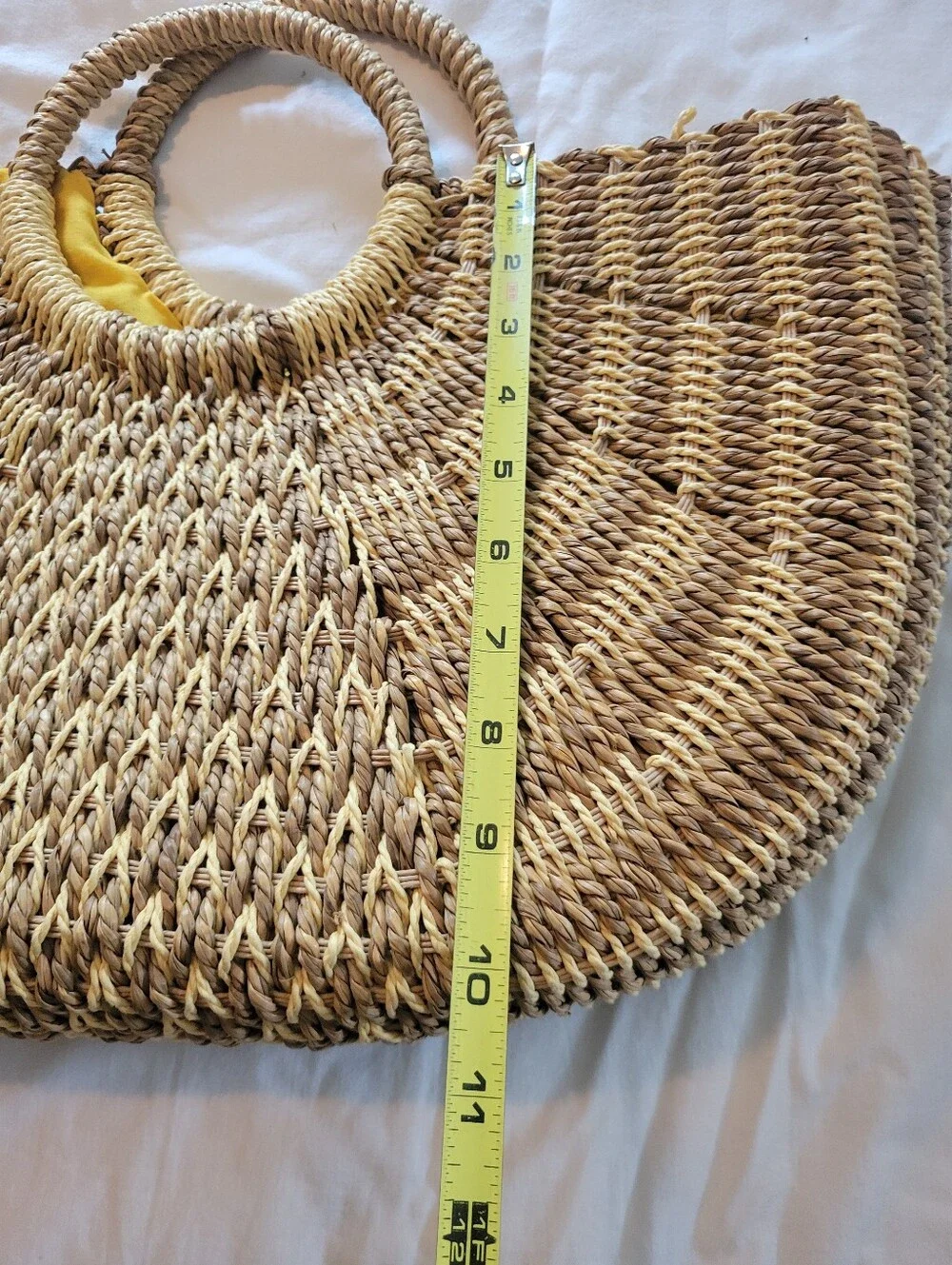 Vintage Sun-N-Sand Woven Straw Half Moon Tote Beach Bag Round Handle Boho - Picture 12 of 14